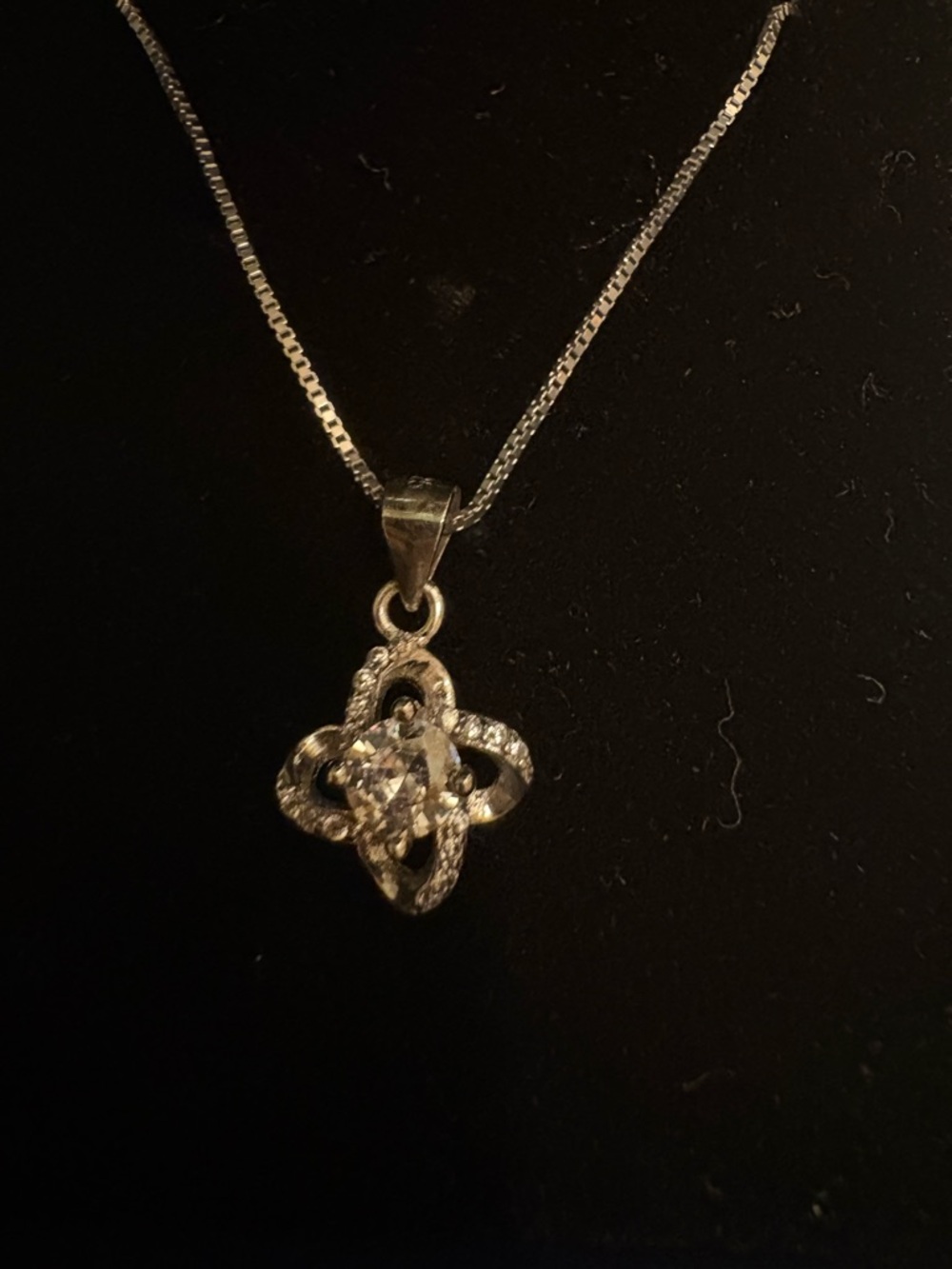 Silver Floral Crystal Pendant Necklace - Silver - Picture 3 of 4